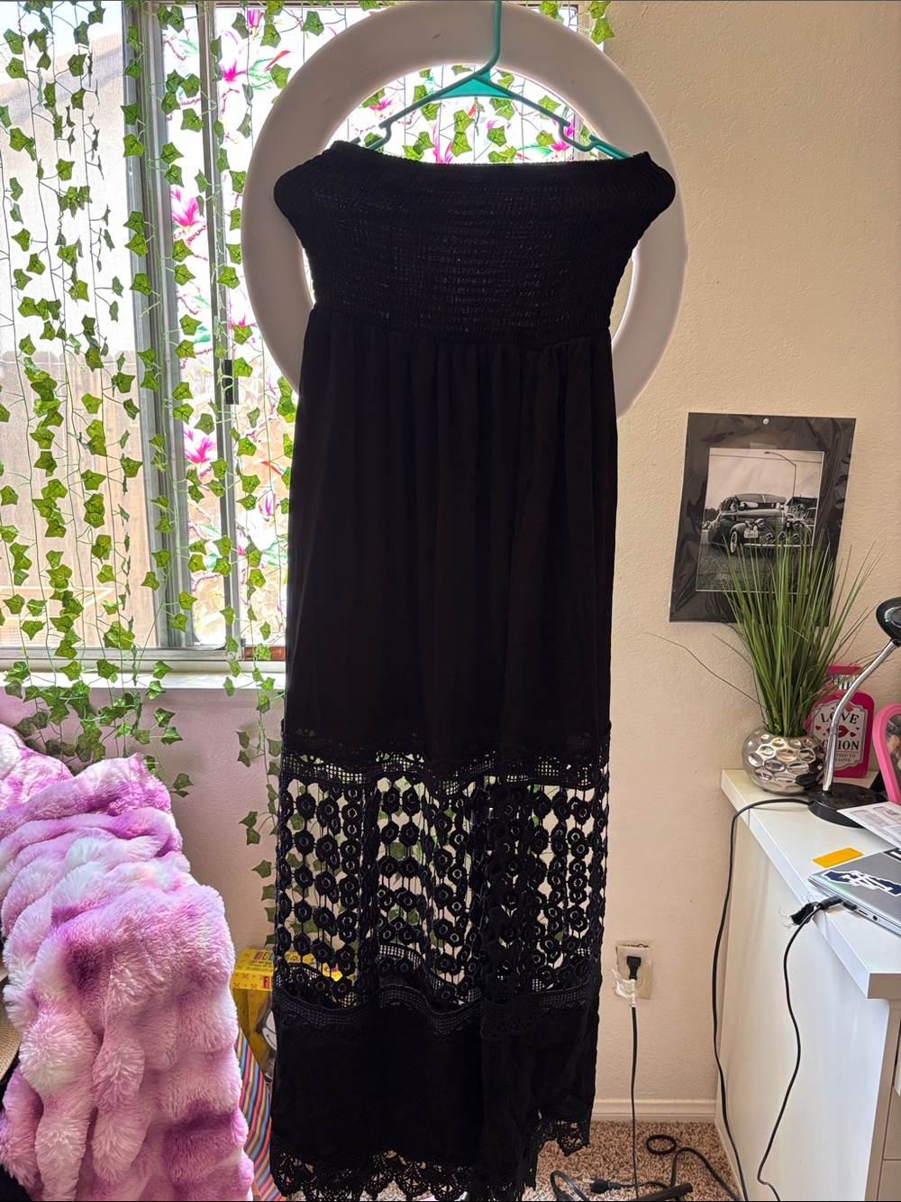 Black Strapless Crochet Maxi Dress